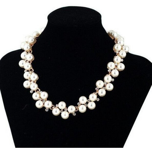 Simulated Pearl Chain Rhinestone Necklace